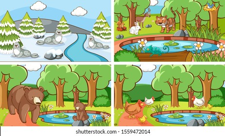 Background scenes of animals in the wild illustration