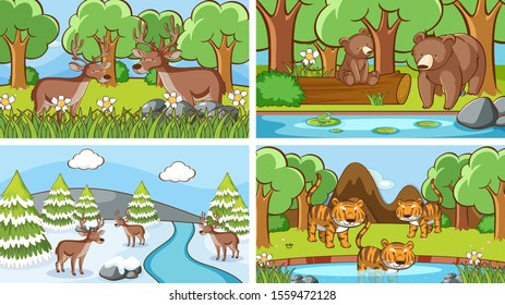 Background scenes of animals in the wild illustration