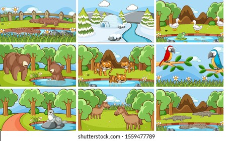 Background scenes of animals in the wild illustration