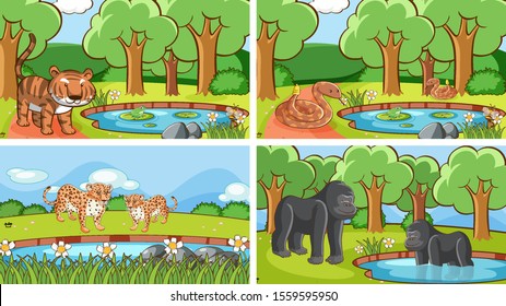 Background scenes of animals in the wild illustration