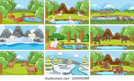 Background scenes of animals in the wild illustration