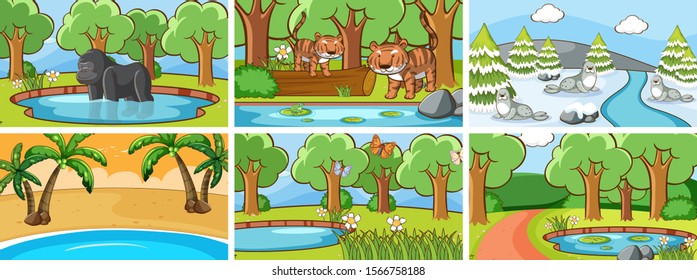 Background scenes of animals in the wild illustration