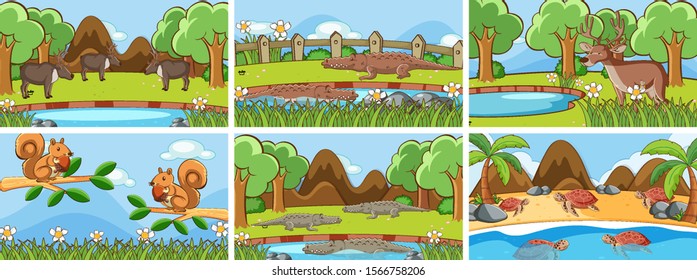 Background scenes of animals in the wild illustration