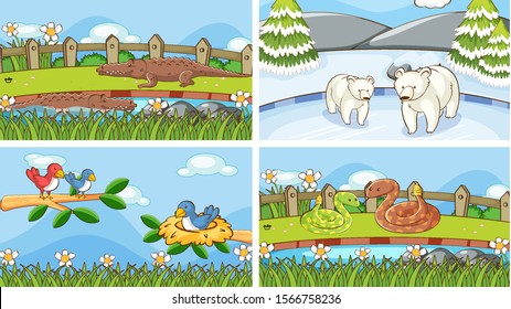 Escenas de fondo de animales en la ilustración silvestre