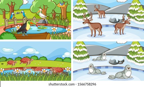 Background scenes of animals in the wild illustration