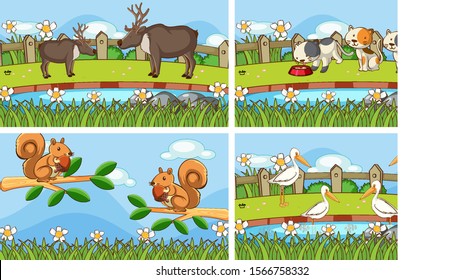 Background scenes of animals in the wild illustration