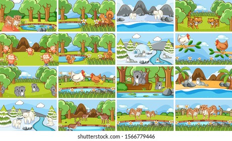 Background scenes of animals in the wild illustration