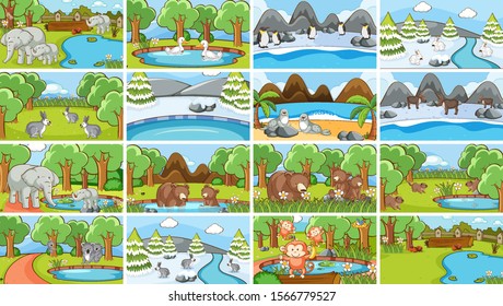 Background scenes of animals in the wild illustration