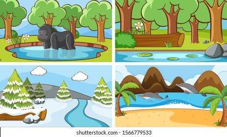 Background scenes of animals in the wild illustration