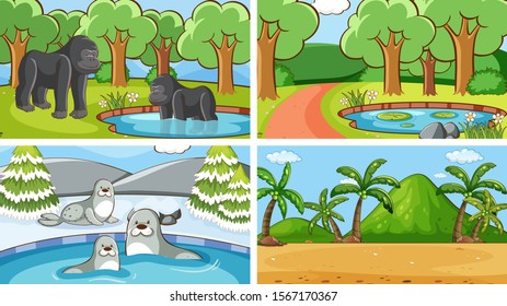 Escenas de fondo de animales en la ilustración silvestre