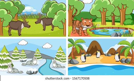 Background scenes of animals in the wild illustration