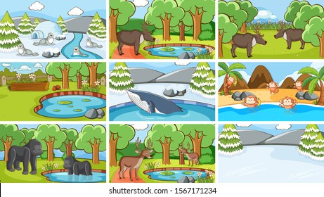 Background scenes of animals in the wild illustration