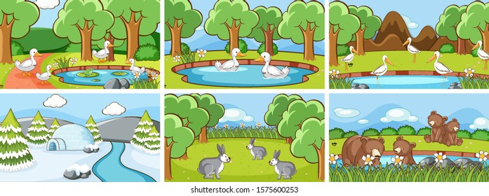 Background scenes of animals in the wild illustration