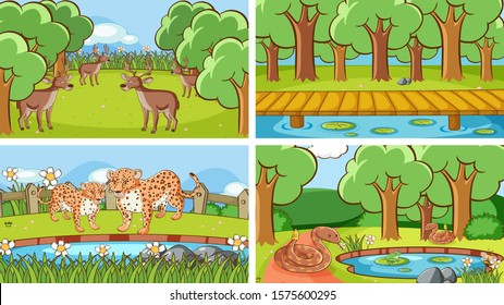 Escenas de fondo de animales en la ilustración silvestre