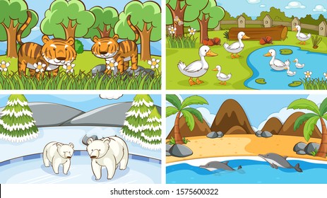 Background scenes of animals in the wild illustration