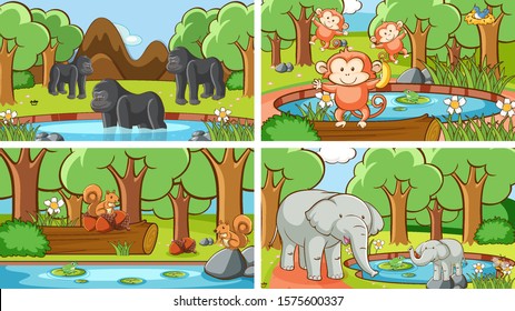 Background scenes of animals in the wild illustration