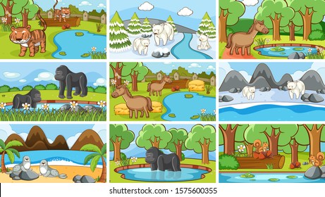 Background scenes of animals in the wild illustration