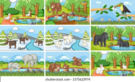Background scenes of animals in the wild illustration