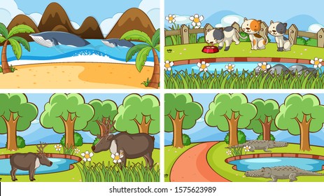 Background scenes of animals in the wild illustration