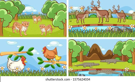 Background scenes of animals in the wild illustration