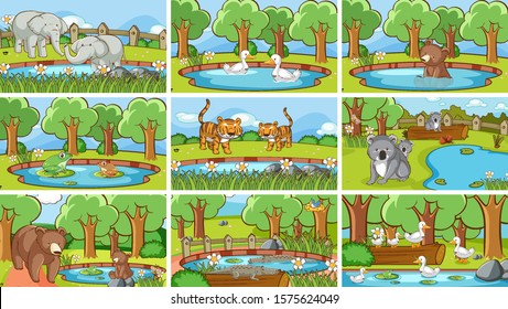 Background scenes of animals in the wild illustration