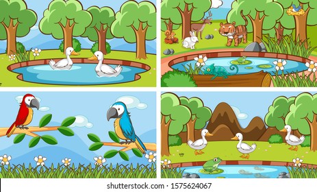 Background scenes of animals in the wild illustration