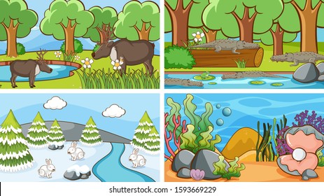 Background scenes of animals in the wild illustration