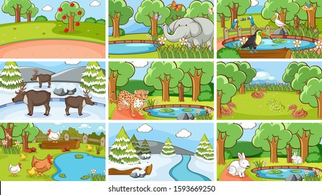 Background scenes of animals in the wild illustration