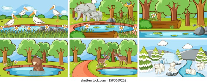 Escenas de fondo de animales en la ilustración silvestre