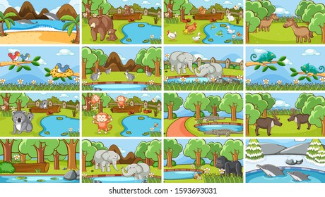 Escenas de fondo de animales en la ilustración silvestre