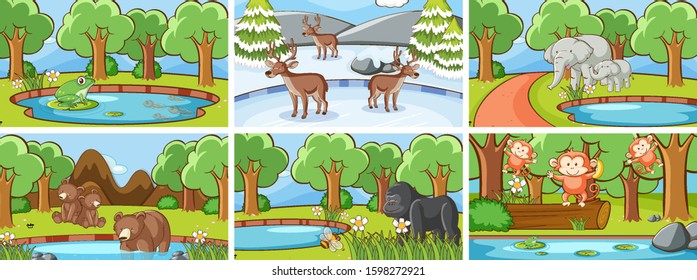 Background scenes of animals in the wild illustration