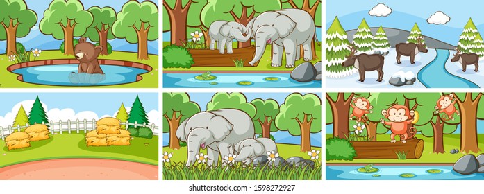 Background scenes of animals in the wild illustration