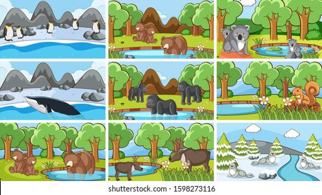 Background scenes of animals in the wild illustration