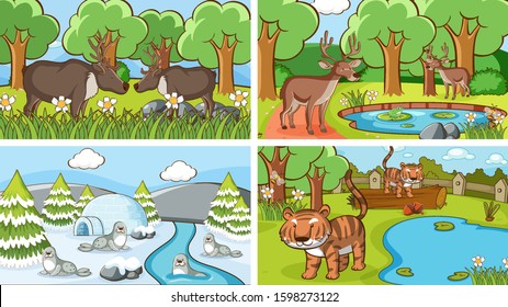 Background scenes of animals in the wild illustration