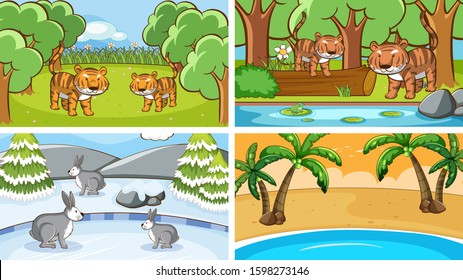 Background scenes of animals in the wild illustration