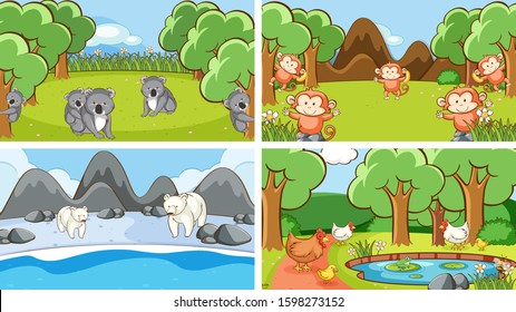 Background scenes of animals in the wild illustration