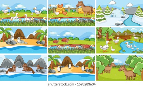 Background scenes of animals in the wild illustration
