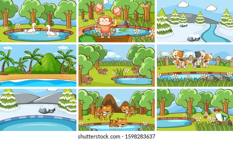 Background scenes of animals in the wild illustration