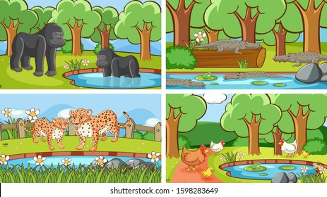 Background scenes of animals in the wild illustration