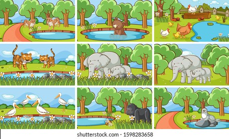 Background scenes of animals in the wild illustration
