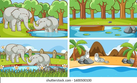 Background scenes of animals in the wild illustration