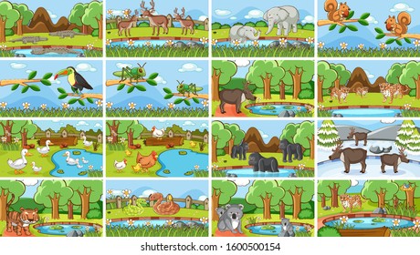 Background scenes of animals in the wild illustration