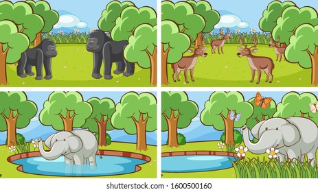 Escenas de fondo de animales en la ilustración silvestre