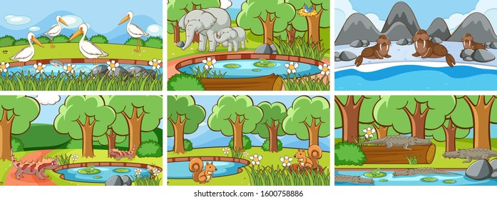 Background scenes of animals in the wild illustration
