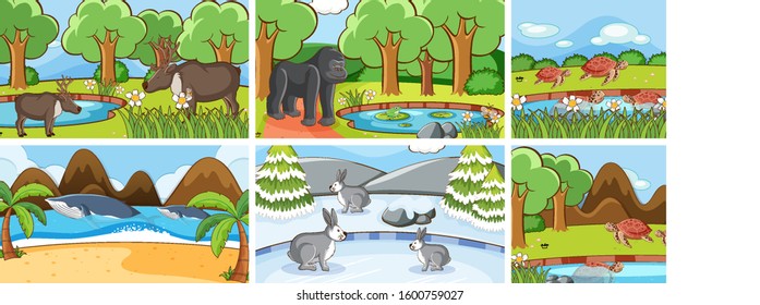 Background scenes of animals in the wild illustration