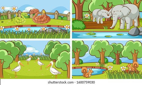 Background scenes of animals in the wild illustration