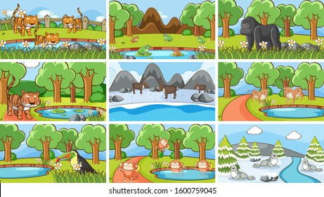 Background scenes of animals in the wild illustration