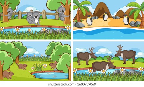 Background scenes of animals in the wild illustration