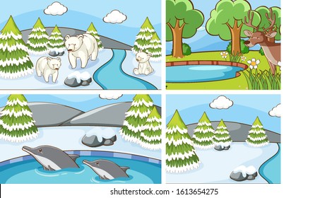 Background scenes of animals in the wild illustration