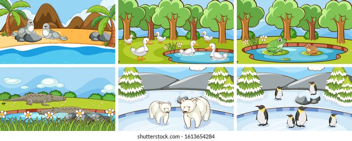 Background scenes of animals in the wild illustration